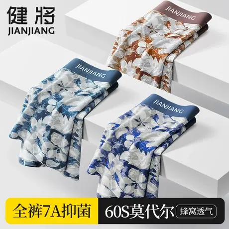 健将莫代尔冰丝男士内裤男平角裤纯棉抗菌青年薄款男生无痕四脚裤商品大图