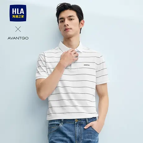 HLA/海澜之家轻商务经典系列POLO衫25夏季新款撞色条纹刺绣短袖男图片