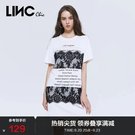 LINC金羽杰春季复古蕾丝拼接气质小个子学院风T恤连衣裙女2021508图片