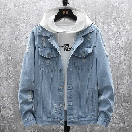 破洞牛仔外套男士2023春秋季新款韩版潮流帅气夹克上衣服潮牌男装商品大图