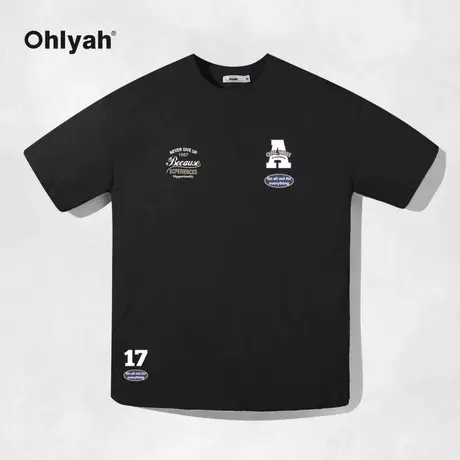 Ohlyah设计师原创卡通品牌美式机车徽章学院风情侣短袖男女T恤潮商品大图