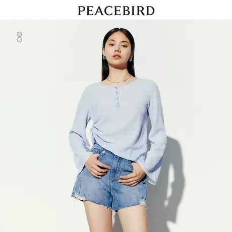 太平鸟长袖套头针织罩衫外搭女2023秋装新款针织上衣女抽褶线套衫商品大图