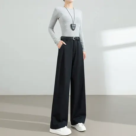 高级感棉麻西装裤女春秋2025年新款高腰直筒宽松垂感休闲阔腿裤子商品大图