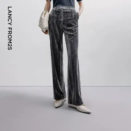 【流光盛宴】LANCY/朗姿2024秋季新款高端丝绒阔腿裤垂感裤子女商品大图