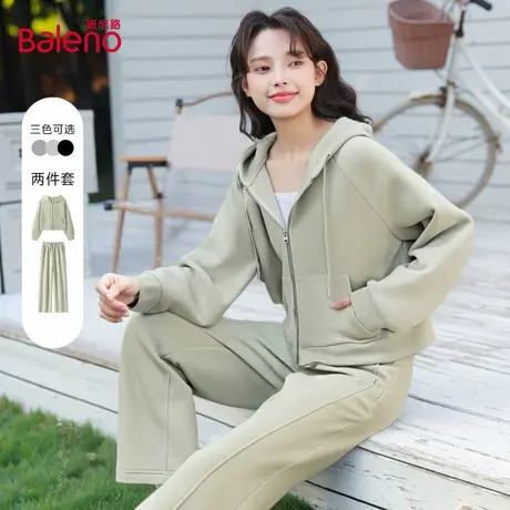 班尼路两件套女款秋季短款开衫卫衣小个子直筒裤一整套休闲运动Q商品大图