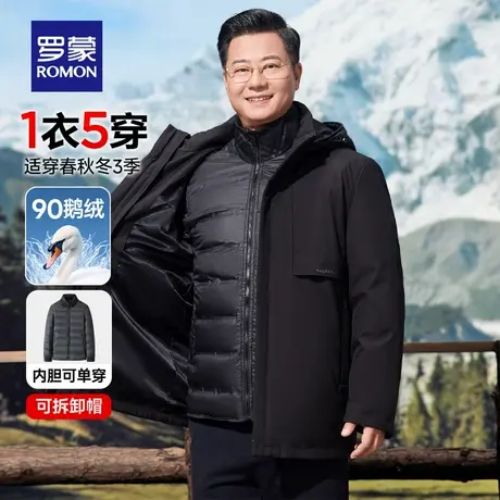 【90鹅绒】罗蒙可拆卸内胆羽绒服男士加厚连帽中老年爸爸冬装外套商品大图