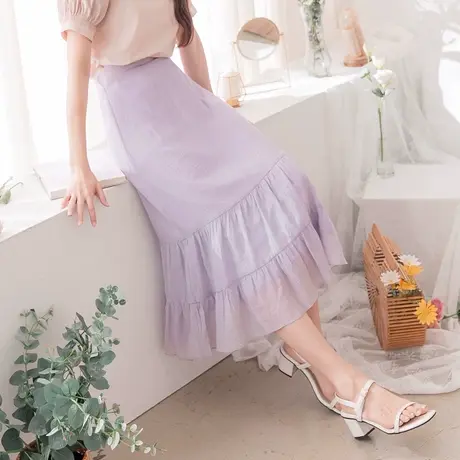 桔熊韩版温柔风压皱薄款蛋糕长裙鱼尾半身裙子女胖妹妹大码CA2314图片