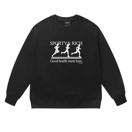 趣味卡通休闲运动风薄款男士圆领卫衣小众宽松黑色小众复古卫衣商品大图