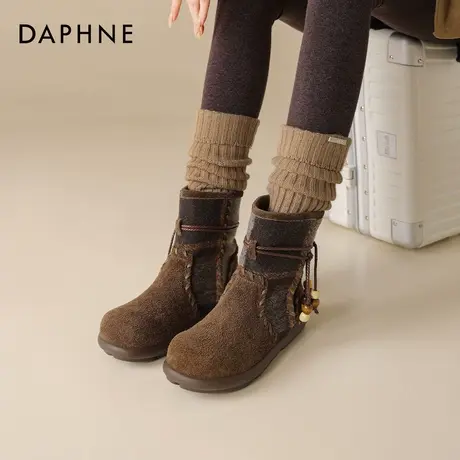 达芙妮勃肯短靴女2026新款冬季平底加绒复古马丁靴加厚短筒雪地靴图片