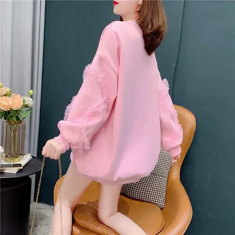 蕾丝拼接加绒加厚卫衣女2022冬季新款韩款宽松慵懒风减龄百搭上衣商品大图