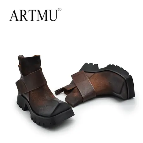 Artmu阿木原创复古马丁靴女2023新款秋季粗跟短靴个性方头女靴子图片