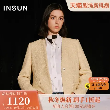 恩裳COVER2023冬新款羊毛混纺金丝线圈圈毛呢肌理箱型小香风外套商品大图