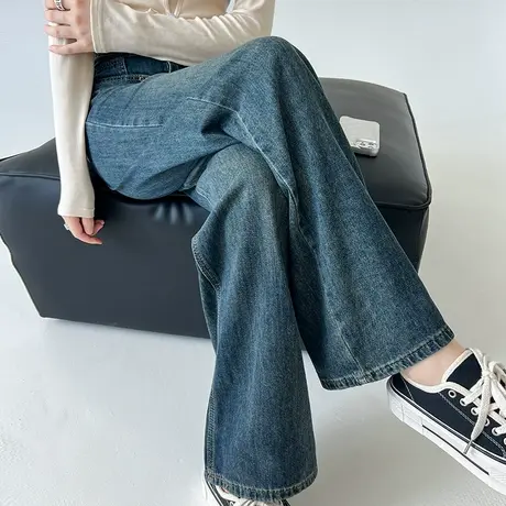 牛仔阔腿裤女高腰垂感宽松显瘦春秋季2023年新款高个子直筒拖地裤商品大图