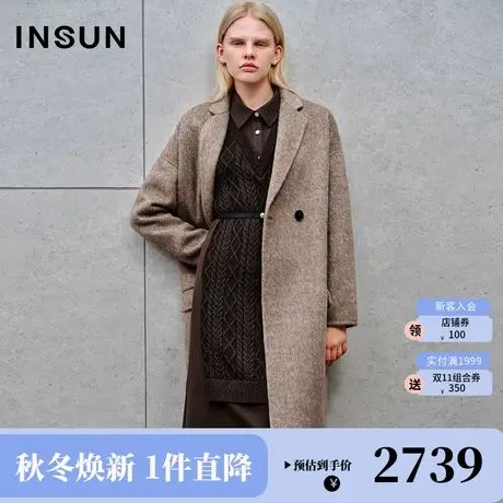 [高支羊毛]恩裳2023冬款新款气质西装翻领羊毛混纺大衣毛呢外套女商品大图