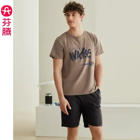 芬腾男士纯棉睡衣夏季短袖薄款圆领休闲大码青年可外穿家居服套装图片