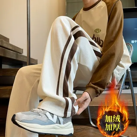 裤子男士秋冬季新款潮牌美式痞帅运动卫裤加绒厚直筒宽松休闲长裤商品大图