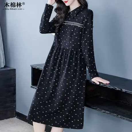 胖MM加肥加大优雅连衣裙秋冬韩版妈妈宽松遮肉显瘦洋气百搭打底裙商品大图