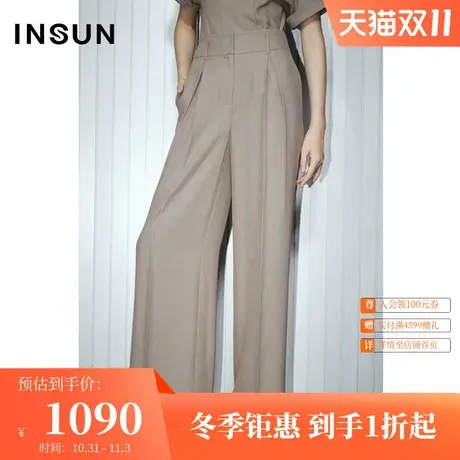 恩裳COVER2023夏装新款仿麻肌理感色织料意式立体剪裁高腰阔腿裤商品大图