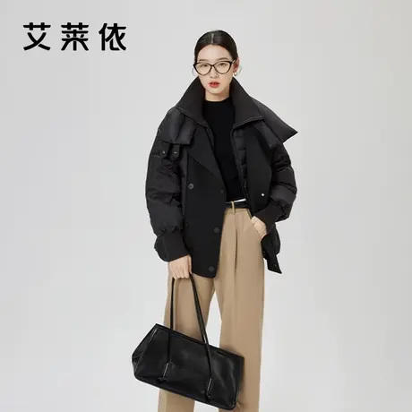 艾莱依假两件羽绒服女双层领2023年新款立领短款外套商品大图