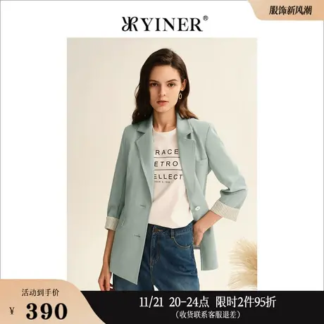 YINER音儿奥莱女装秋季撞色设计系带收腰西装外套图片