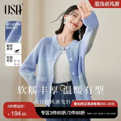 【山谷微风】欧莎蓝色渐变短款针织开衫毛衣女春秋季2025年新款商品大图