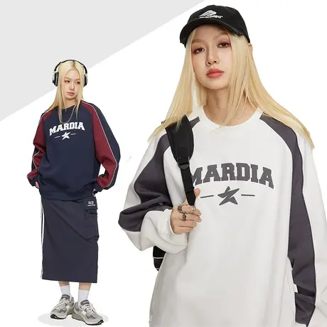 美式复古oversize卫衣女春秋2023新款潮牌宽松学院风无帽外套上衣商品大图