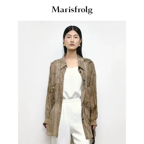 【商场同款】玛丝菲尔2023年秋季新款慵懒风时尚复古印花茧型衬衫商品大图