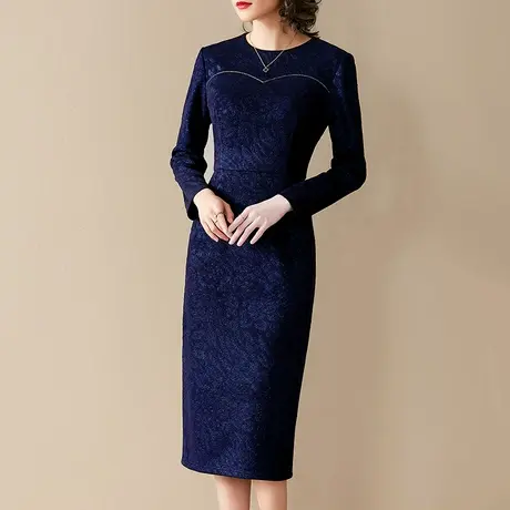 【1件7.9折】冬装新品时尚百搭长袖一步裙简约收腰打底冬连衣裙商品大图