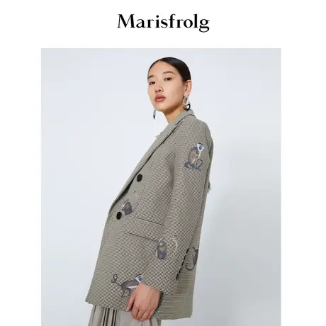 【言选好物】玛丝菲尔女装冬季新款灰色羊毛高阶质感格子西装外套商品大图