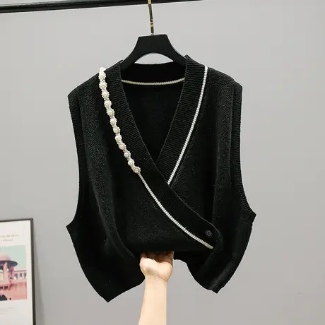 V领针织衫马甲开衫女2023春装新款韩版宽松无袖毛衣外套百搭上衣商品大图