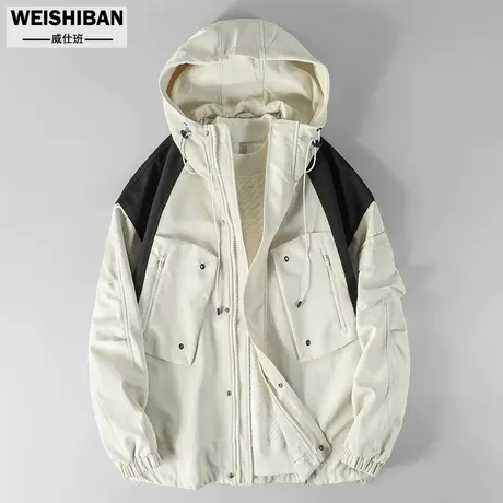 美式经典户外工装休闲外套男春秋潮流山系拼接撞色宽松冲锋衣夹克商品大图