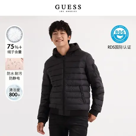 【38上新季】GUESS男士纯色轻薄休闲短款连帽羽绒服图片
