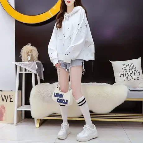 设计感连帽卫衣外套女2023新款秋季慵懒风宽松短款小个子百搭上衣商品大图