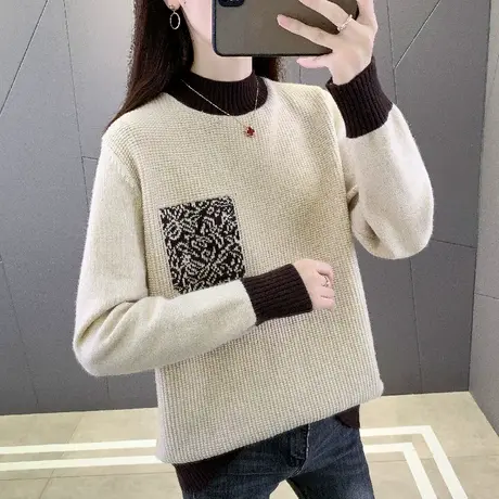 半高领拼色毛衣女款2023新款秋冬爆款内搭冬季加厚针织打底衫上衣图片