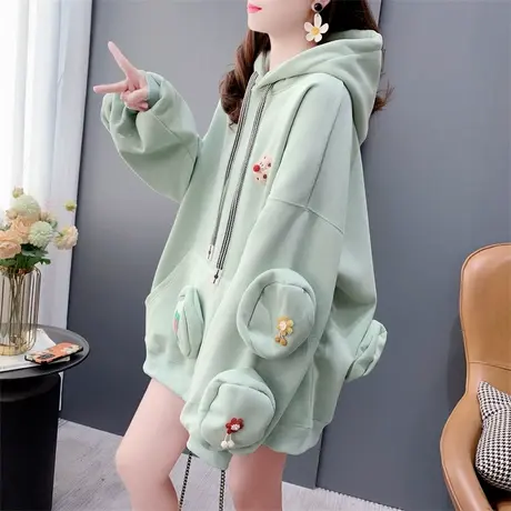 宽松慵懒风加绒加厚连帽卫衣女2023年秋冬新款洋气减龄设计感上衣图片