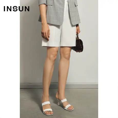 INSUN恩裳夏季阔腿直筒薄款西裤短裤图片