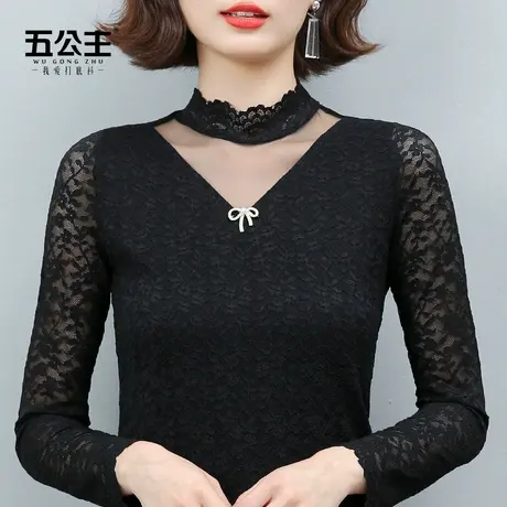 五公主高领蕾丝打底衫秋冬新款时尚性感显瘦女装洋气小衫内搭上衣商品大图