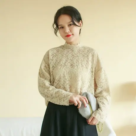 【买一送一】秋新品弹性蕾丝半高领打底衫大码我宽松漂亮内搭上衣商品大图