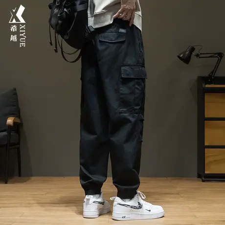 希越工装休闲裤男款宽松大码300g潮牌拼接束脚长裤子2023秋冬新款商品大图