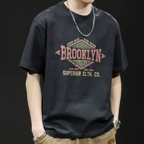 重磅短袖t恤男士半袖上衣潮牌大码2024新款男装美式印花男款体恤商品大图