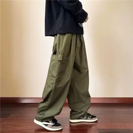 日系纯棉工装裤子男士夏季薄款宽松直筒潮牌男生阔腿夏天休闲长裤商品大图