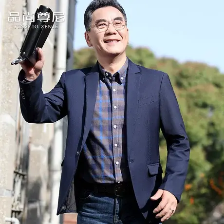2021春秋新款男士爸爸休闲西装外套中老年父亲参加婚礼的衣服便西商品大图