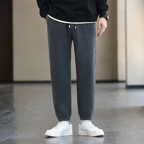 潮牌加绒厚奥粒绒束脚卫裤休闲裤2023男士秋冬季新款宽松运动长裤商品大图