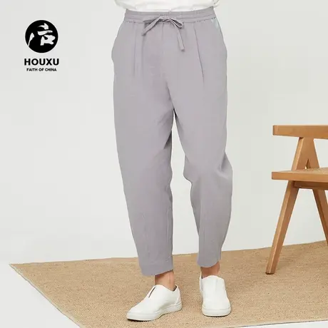 后序亚麻九分裤男宽松小脚夏季中国风男裤刺绣裤子男9分 棉麻裤男图片