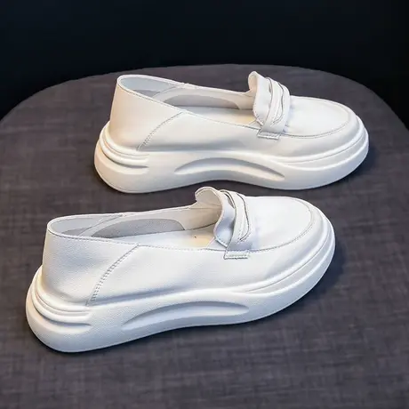 小白鞋女夏季2024年新款厚底休闲孕妇单鞋护士豆豆一脚蹬女鞋子商品大图