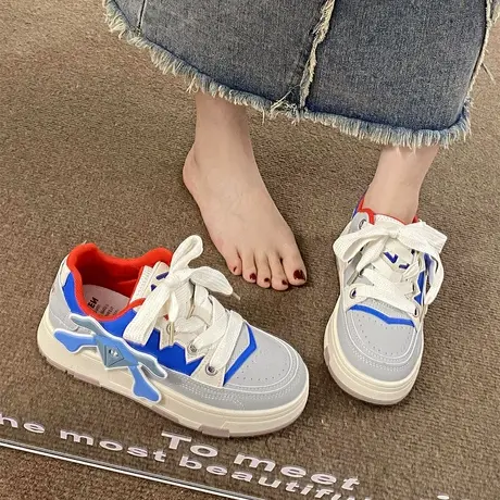 2023夏季新款网红爆款板鞋女港风复古小白鞋厚底百搭国潮运动鞋子商品大图