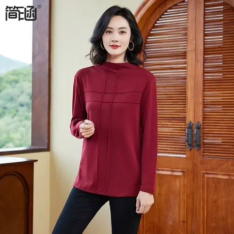 拉菲红半高领打底衫简涵大码2023秋冬新款宽松休闲内搭上衣商品大图