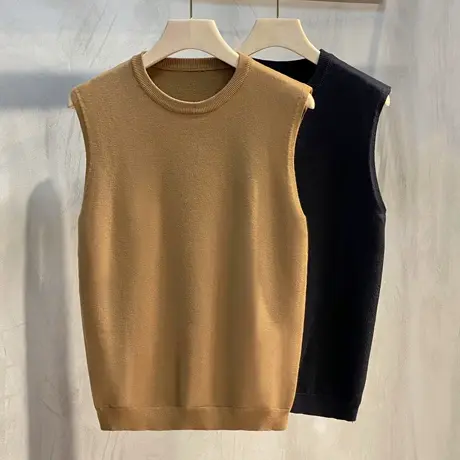 2023年秋冬新款无袖毛衣背心男打底衫圆领针织韩版潮马甲加绒加厚商品大图