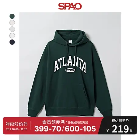 SPAO韩国同款2024年春季新款男士连帽休闲字母印花卫衣SPMHE11C41图片