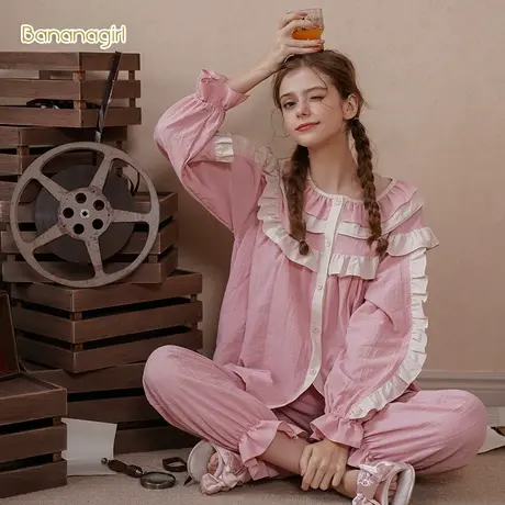 Bananagirl睡衣女春秋长袖纯棉蕾丝花边甜美可爱女士新款家居服潮商品大图